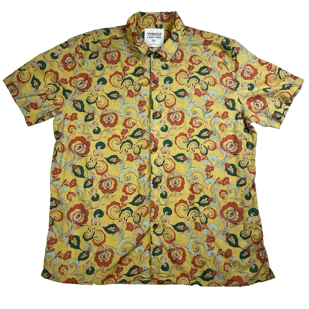 Mens Springfield X Roots Studio Button Up Shirt Floral Yellow Size 2XL Hawaiian